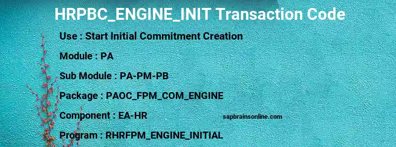 SAP HRPBC_ENGINE_INIT transaction code