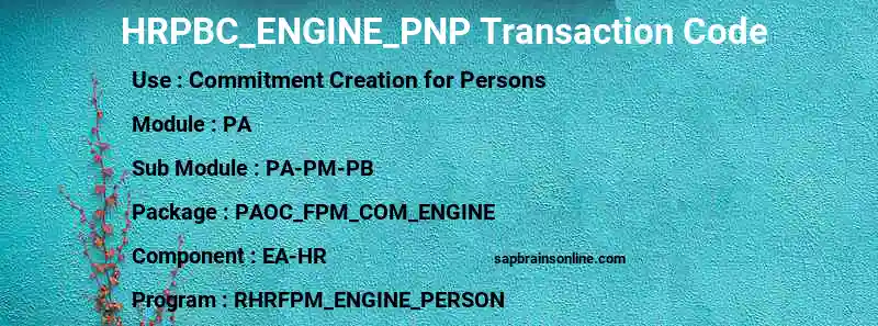 SAP HRPBC_ENGINE_PNP transaction code