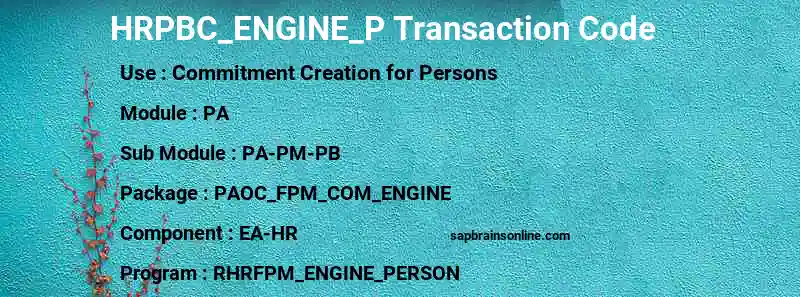SAP HRPBC_ENGINE_P transaction code
