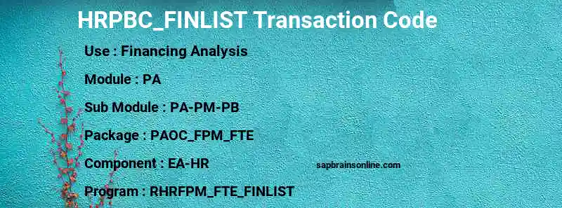 SAP HRPBC_FINLIST transaction code