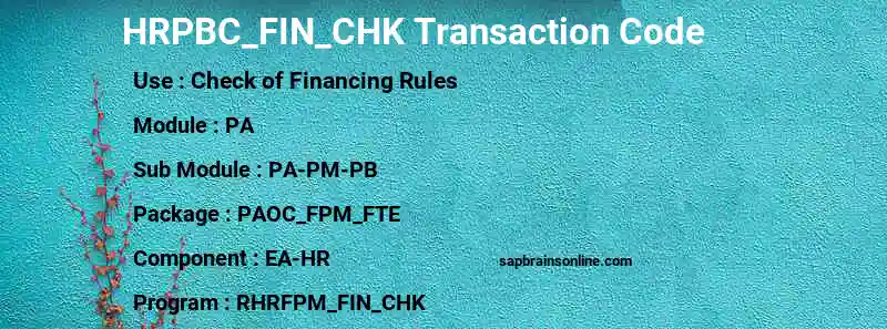SAP HRPBC_FIN_CHK transaction code