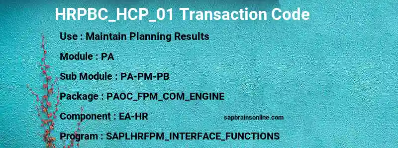 SAP HRPBC_HCP_01 transaction code