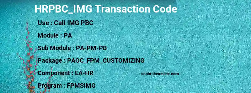 SAP HRPBC_IMG transaction code