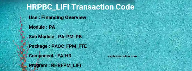 SAP HRPBC_LIFI transaction code
