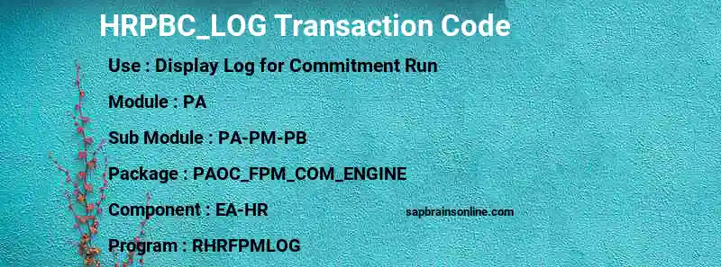 SAP HRPBC_LOG transaction code