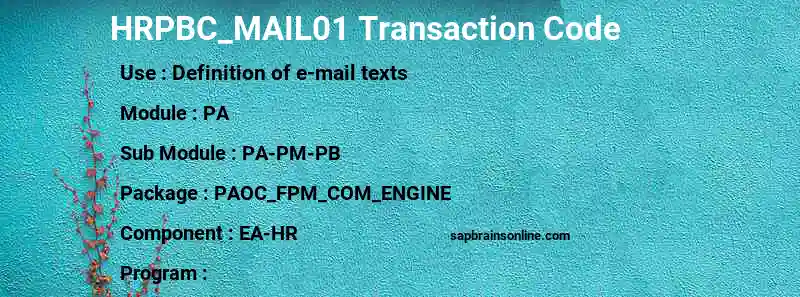 SAP HRPBC_MAIL01 transaction code