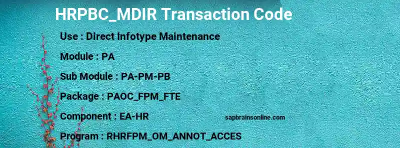 SAP HRPBC_MDIR transaction code