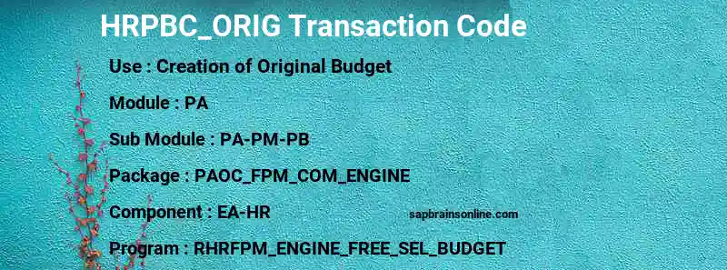 SAP HRPBC_ORIG transaction code