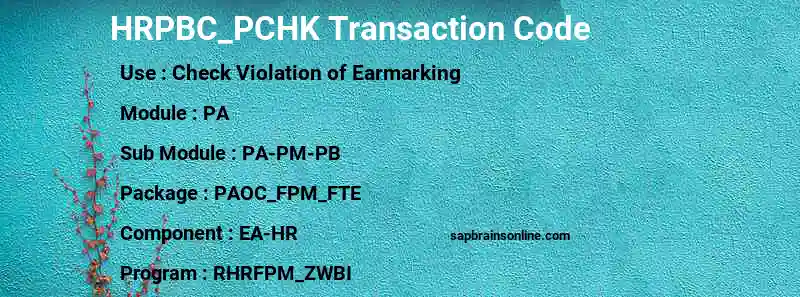 SAP HRPBC_PCHK transaction code