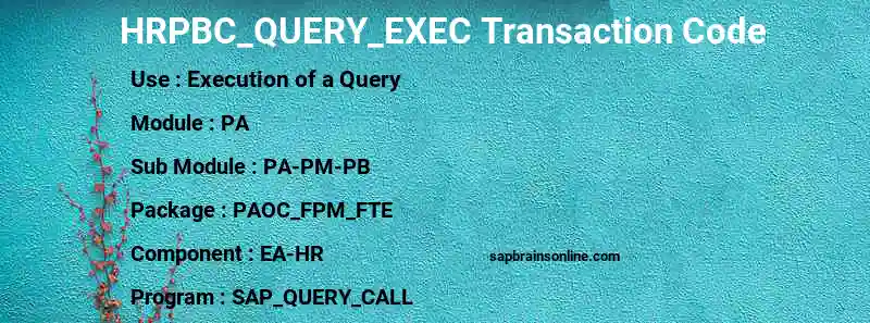 SAP HRPBC_QUERY_EXEC transaction code