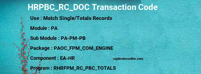 SAP HRPBC_RC_DOC transaction code