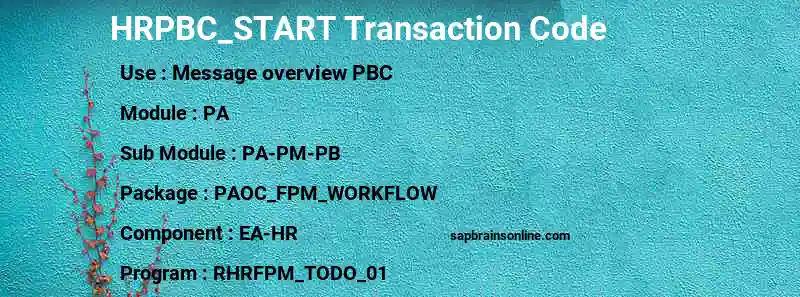 SAP HRPBC_START transaction code