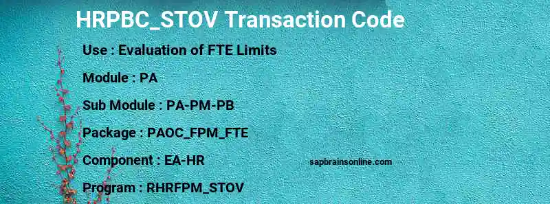 SAP HRPBC_STOV transaction code