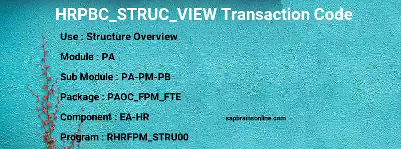 SAP HRPBC_STRUC_VIEW transaction code