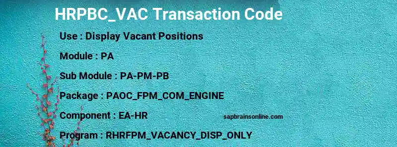SAP HRPBC_VAC transaction code