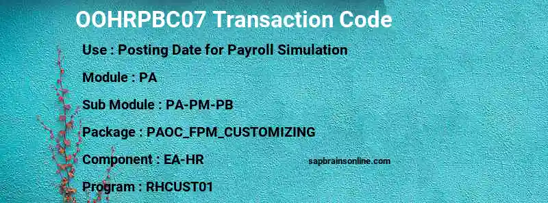 SAP OOHRPBC07 transaction code