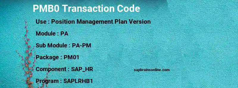 SAP PMB0 transaction code