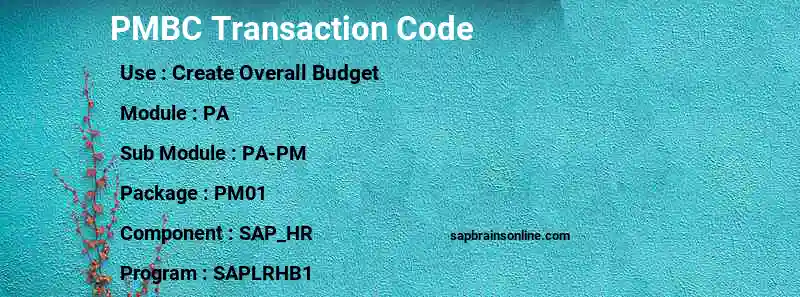 SAP PMBC transaction code