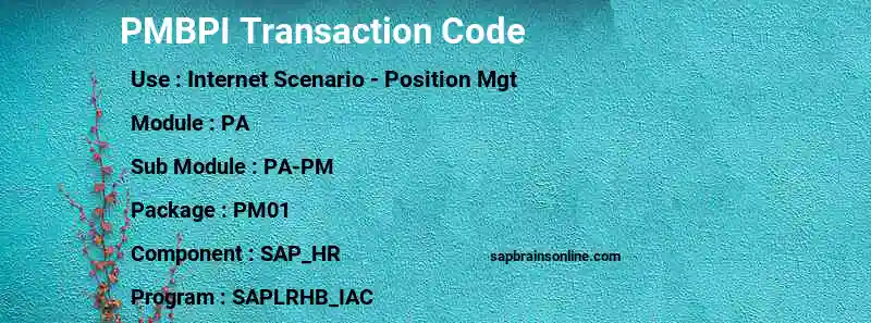 SAP PMBPI transaction code