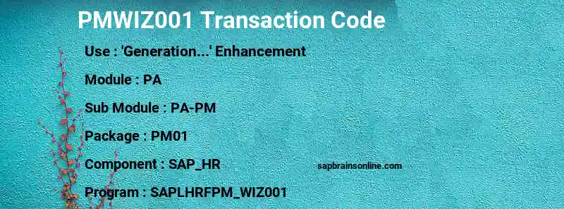 SAP PMWIZ001 transaction code