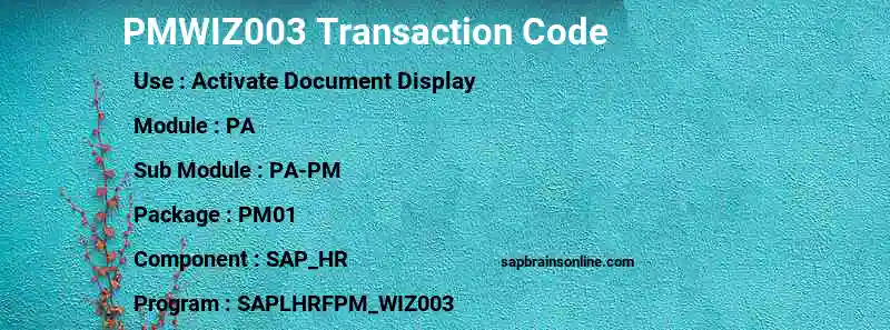 SAP PMWIZ003 transaction code
