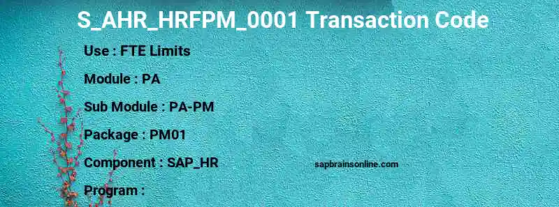 SAP S_AHR_HRFPM_0001 transaction code