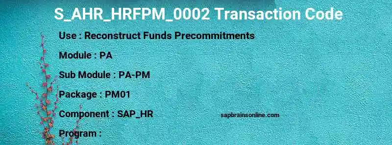 SAP S_AHR_HRFPM_0002 transaction code