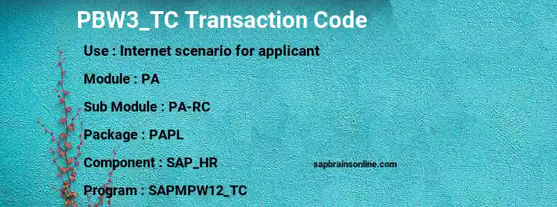 SAP PBW3_TC transaction code