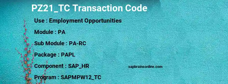 SAP PZ21_TC transaction code