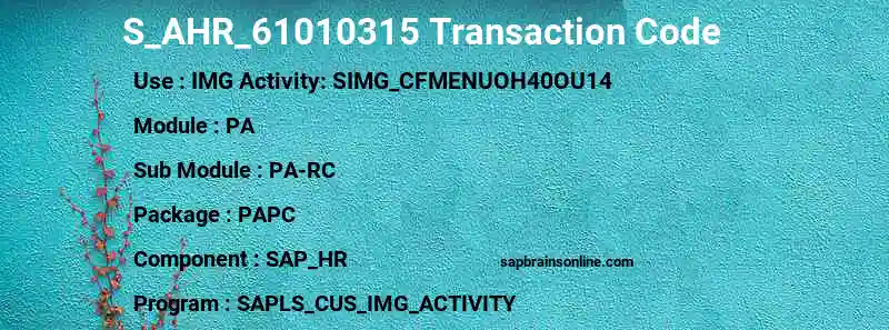 SAP S_AHR_61010315 transaction code
