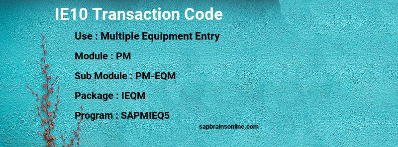 SAP IE10 transaction code