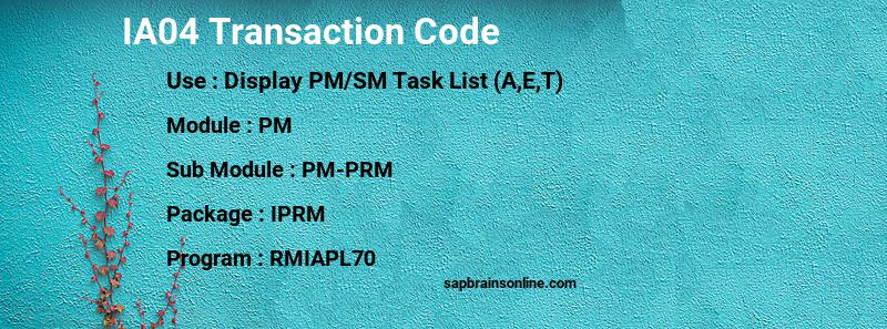 SAP IA04 transaction code