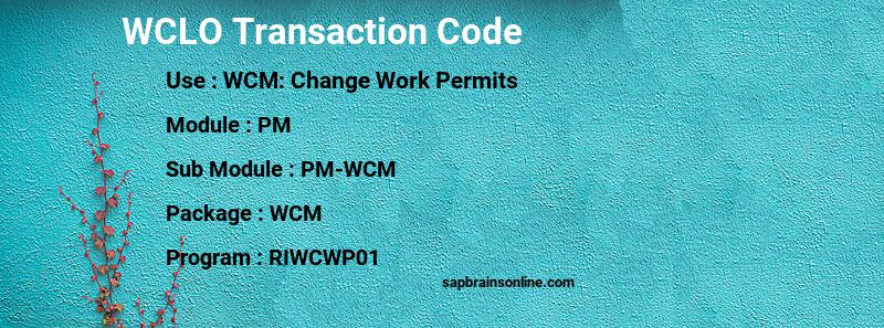 SAP WCLO transaction code
