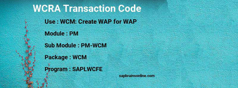 SAP WCRA transaction code