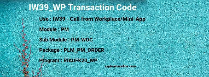 SAP IW39_WP transaction code