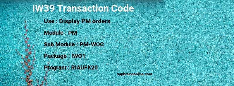 SAP IW39 transaction code