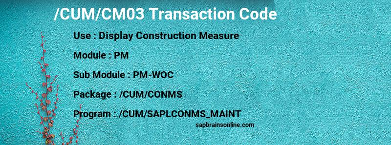 SAP /CUM/CM03 transaction code