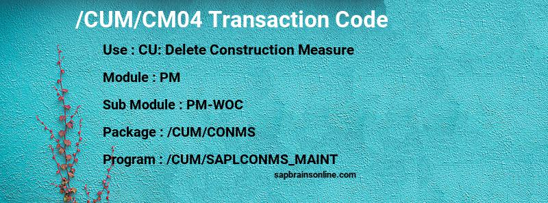 SAP /CUM/CM04 transaction code