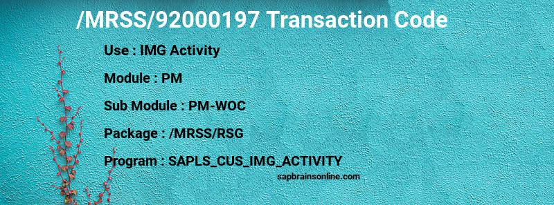 SAP /MRSS/92000197 transaction code