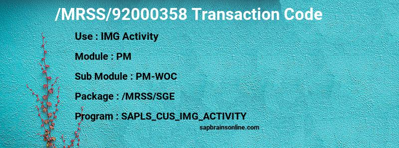 SAP /MRSS/92000358 transaction code