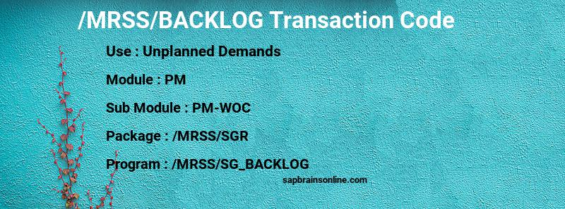 SAP /MRSS/BACKLOG transaction code
