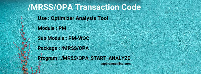 SAP /MRSS/OPA transaction code