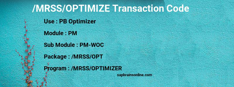 SAP /MRSS/OPTIMIZE transaction code