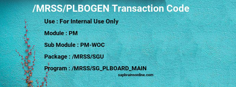 SAP /MRSS/PLBOGEN transaction code