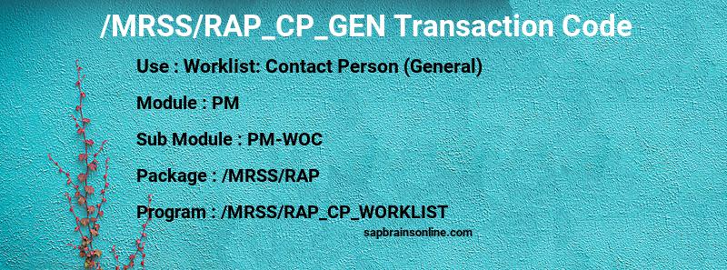 SAP /MRSS/RAP_CP_GEN transaction code