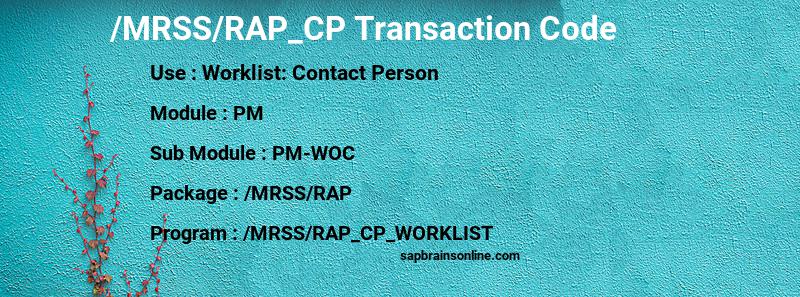 SAP /MRSS/RAP_CP transaction code
