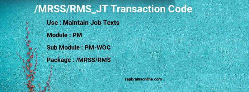 SAP /MRSS/RMS_JT transaction code