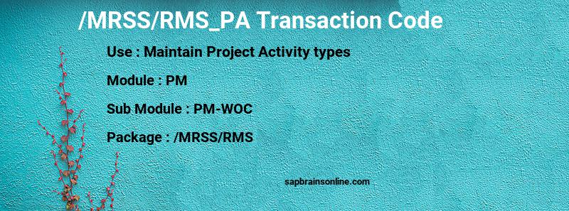 SAP /MRSS/RMS_PA transaction code