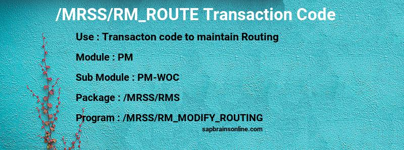 SAP /MRSS/RM_ROUTE transaction code