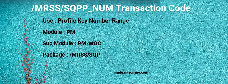 SAP /MRSS/SQPP_NUM transaction code